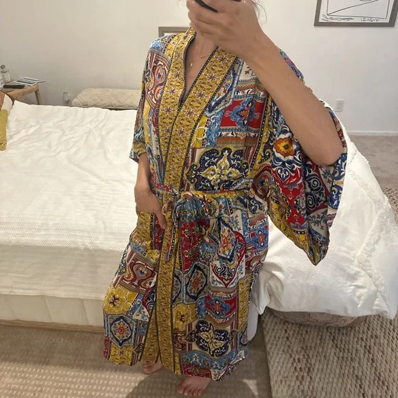 Robe with waist tie haute hippie bohemian pattern fancy loungewear California